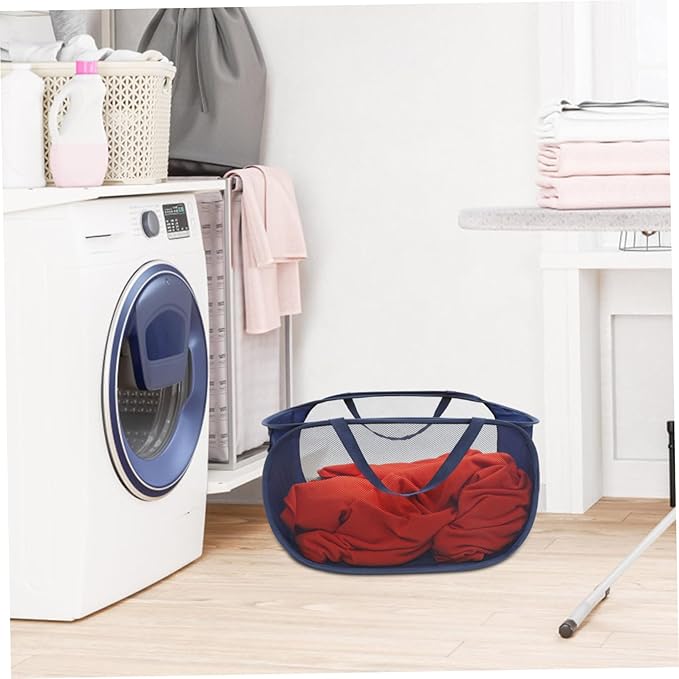 Alipis Large Foldable Mesh Laundry Basket Portable Collapsible Laundry Hamper with Wire Frame for Home Dorm Outdoor Use Space Saving Clothes Storage Organizer