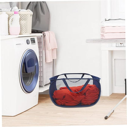 Alipis Large Foldable Mesh Laundry Basket Portable Collapsible Laundry Hamper with Wire Frame for Home Dorm Outdoor Use Space Saving Clothes Storage Organizer