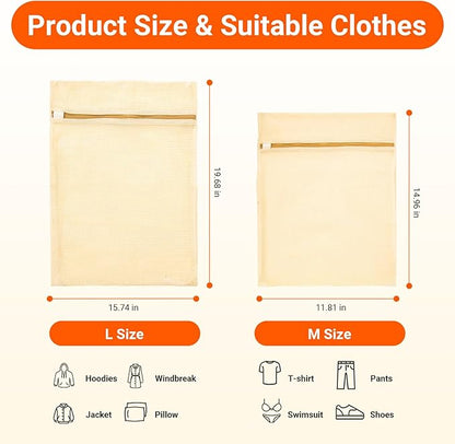 3Pcs Mesh Laundry Bags for Delicates, Durable Organic Cotton Mesh Wash Bags, Sturdy Zipper Laundry Bag for Lingerie, Clothes, Shoes, Socks, Large