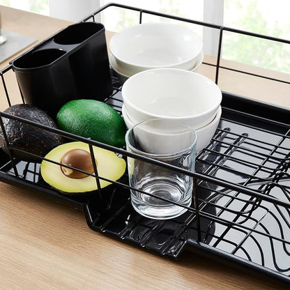 3-Piece Dish Drying Rack Set – Compact Dish Drainer with Removable Utensil Holder & Drainboard for Kitchen Sink or Countertop – Rust-Resistant, Space-Saving Dish Rack for Small Spaces, Apartments, RVs