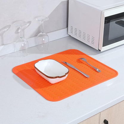 MicoYang Silicone Dish Drying Mat for Multiple Usage,Easy clean,Eco-friendly,Heat-resistant Silicone Mat for Kitchen Counter or Sink,Refrigerator or Drawer Liner Orange 2XL 24 inches x 18 inches