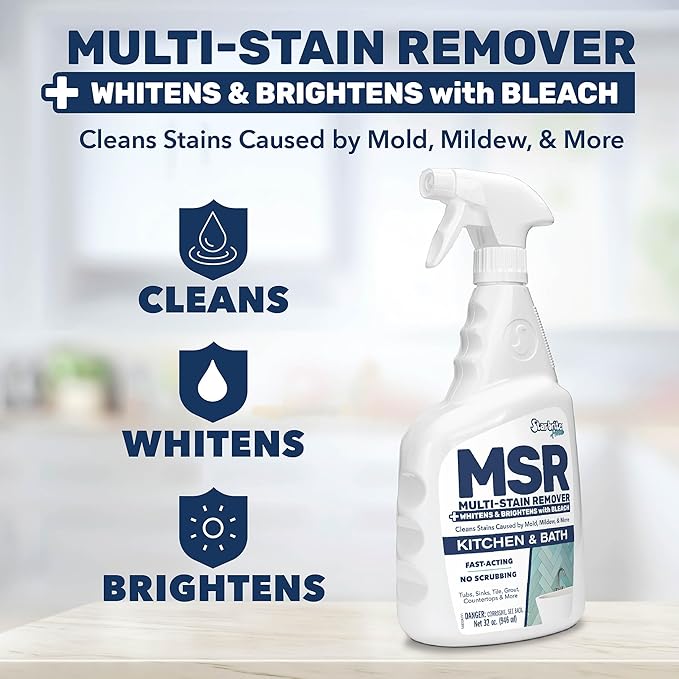 STAR BRITE Home MSR Multi-Stain Remover with Bleach - Fast-Acting Cleaner for Kitchen & Bath - Whitens, Brightens and Removes Stains and Scum on Grout, Tile, Sinks and Countertops