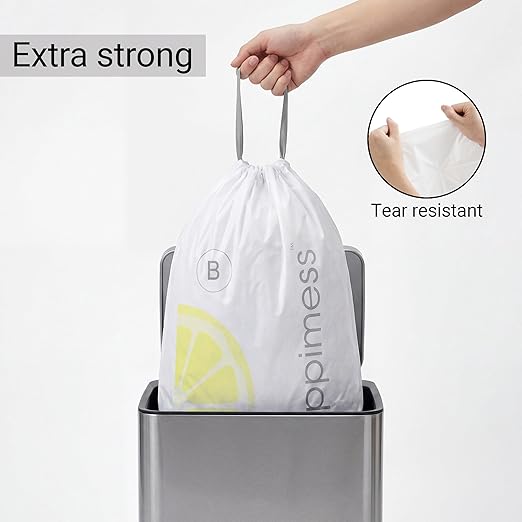 happimess 5.3 Gallon (20L) Drawstring Trash Bags, Lemon Scent, White, Heavy Duty MDPE Liners for Kitchen and Household, Odor Control, Custom Fit 40 Count (2 Packs of 20 Liners) HPM3100B-W-2SET