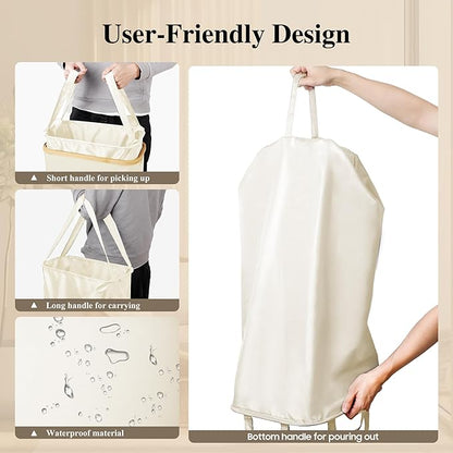 Slim Laundry Hamper, 60L Waterproof Narrow Laundry Basket with Lid and Removable Bag, Collapsible Tall Clothes Hamper with Bamboo Handles for Clothes Toys in Dorm Bedroom Bathroom, Beige