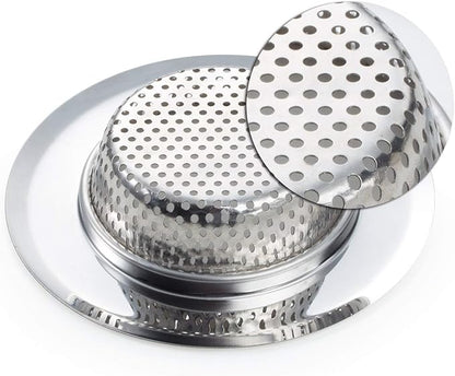 2 Pack - 2.75" Top / 1.5" Basket, Stainless Steel Slop, Utility, Kitchen and Bathroom Sink Strainer. 1/8" Holes