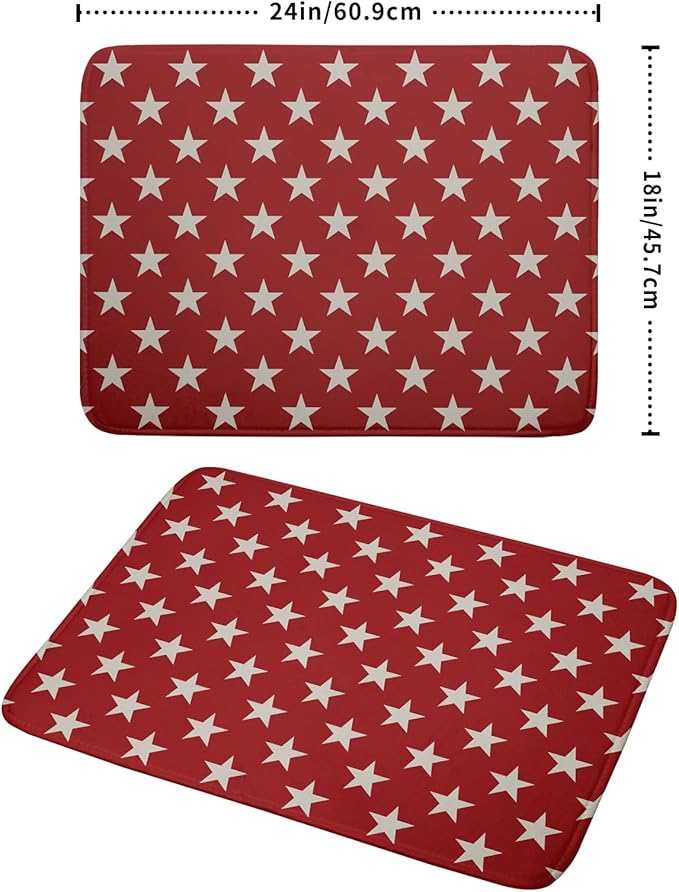 Patriotic July of 4th Red Star Dish Drying Mat for Kitchen Counter 18x24 Memorial Independence Day Absorbent Reversible Microfiber Drying Mats Kitchen Countertop Protector Dishes Drainer Rack Pad