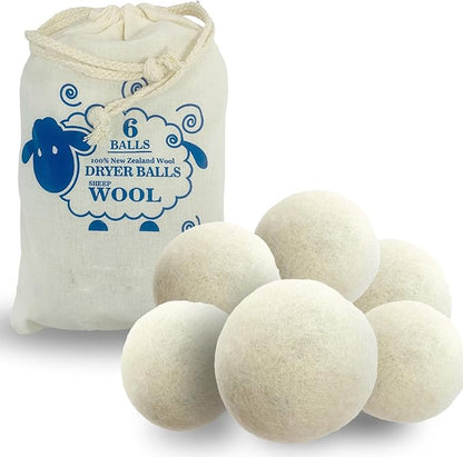 Large Size Organic Fabric Softener Balls, Wool Dryer Balls Laundry Reusable, Reduce Wrinkles & Static Cling, Shortens Drying Time (Pack of 6) (Gray)