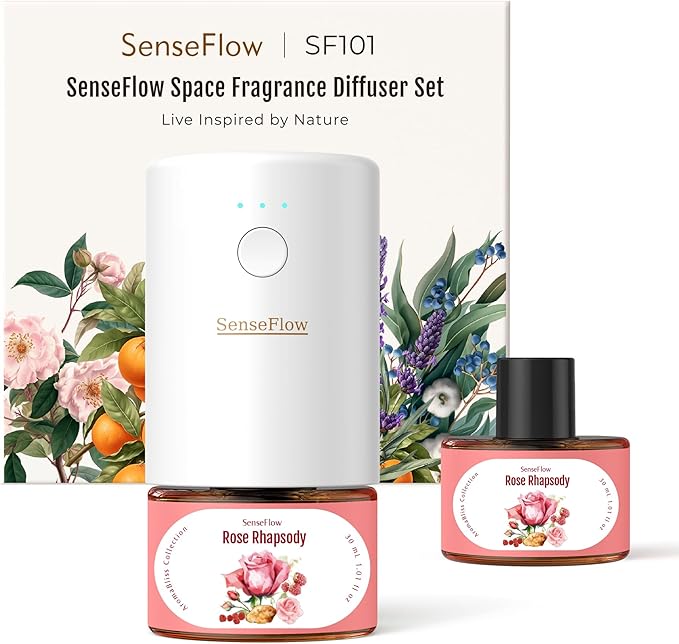 Essential Oil Diffuser for Home, Waterless Aromatherapy Diffuser SF101, Plug in Room Scent with 120-Day Natural Aroma, Covers 1000 Sq Ft – Free 30ml Rose Rhapsody