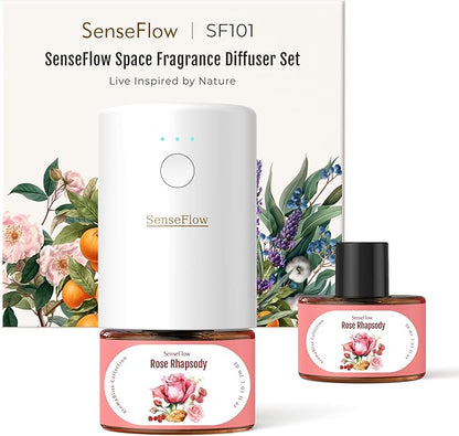 Essential Oil Diffuser for Home, Waterless Aromatherapy Diffuser SF101, Plug in Room Scent with 120-Day Natural Aroma, Covers 1000 Sq Ft – Free 30ml Rose Rhapsody