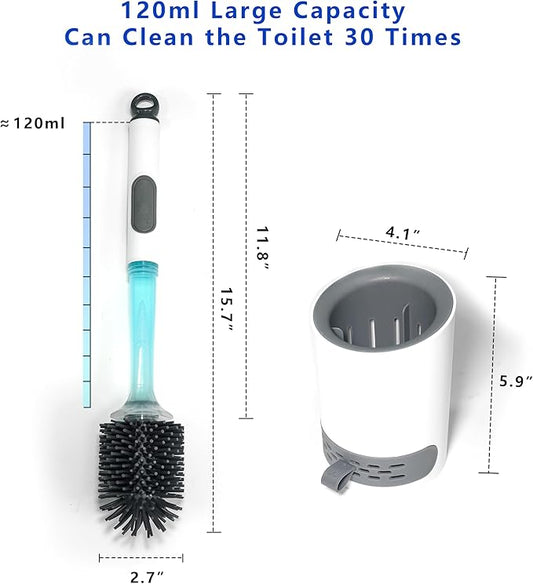 Silicone Toilet Brush and Holder Set, 1 Pack Bendable Toilet Scrubber for Curved Rim, Non-Scratch Drip-Resistant Brush with Sprayer, Space Saving Bathroom Essentials (1)