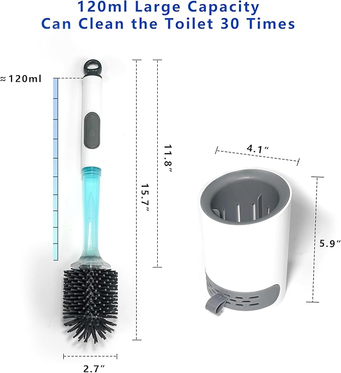 GREATLINK Silicone Toilet Brush with Holder, Non-Scratch Bendable Toilet Brush Scrubber for Curved Rim, Drip-Proof & Space Saving, Includes Adhesive Mount