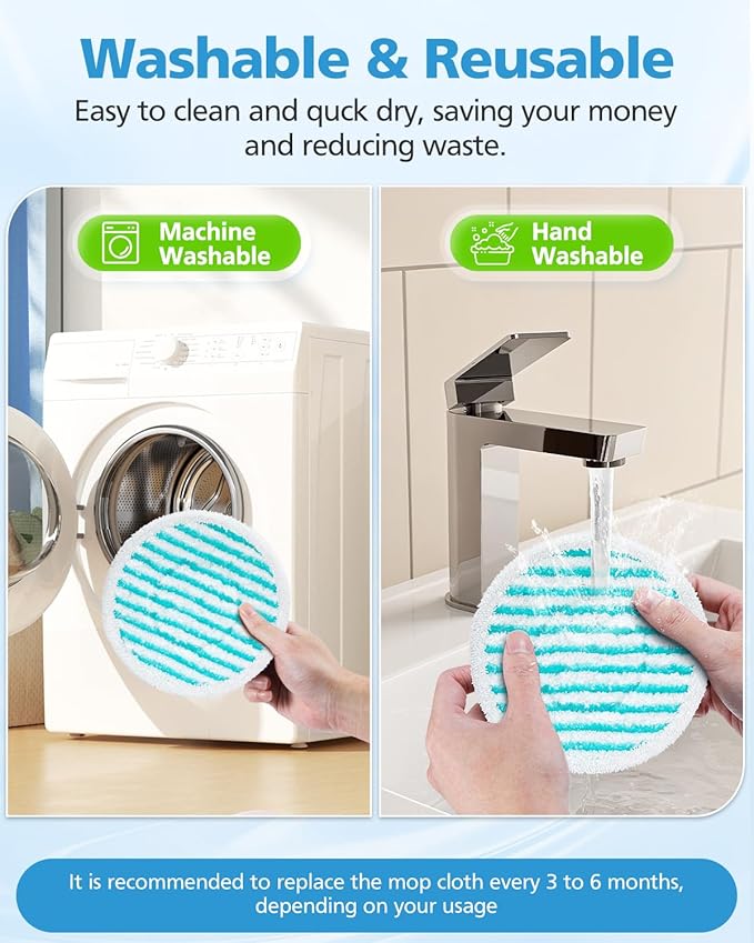 iSingo 6 Pack Mop Pads Replacement Compatible with Pursteam ScrubMaster Steam Mop Cleaner, Washable & Resuable Microfiber Mop Head Refills