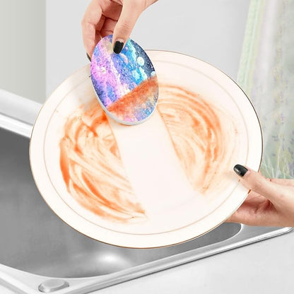 Star Moon Galaxy Kitchen Scrub Sponges, Pop-up Kitchen Cleaning Sponges Reusable Dish Washing Sponges for Bathroom Household Cleaning 3 Pack - Non Scratch Scrubber