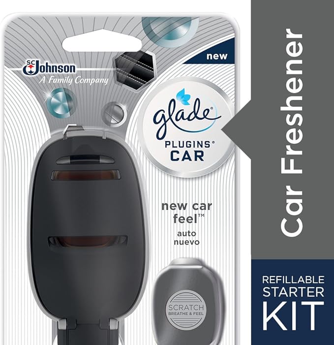 Glade PlugIns Car Air Freshener Starter Kit, New Car Feel, 0.11 Fl Oz