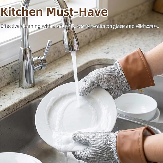 Dishwashing Gloves Non-Scratch Nylon Cleaning Mittens Stainless Steel Wire Balls Hanging Strap for Kitchen Housework