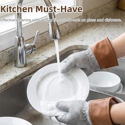 Dishwashing Gloves Non-Scratch Nylon Cleaning Mittens Stainless Steel Wire Balls Hanging Strap for Kitchen Housework
