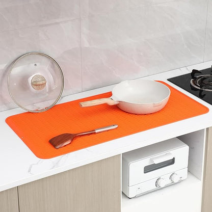 MicoYang Silicone Dish Drying Mat for Multiple Usage,Easy clean,Eco-friendly,Heat-resistant Silicone Mat for Kitchen Counter or Sink,Refrigerator or Drawer Liner Orange 5XL 36inches x 18inches