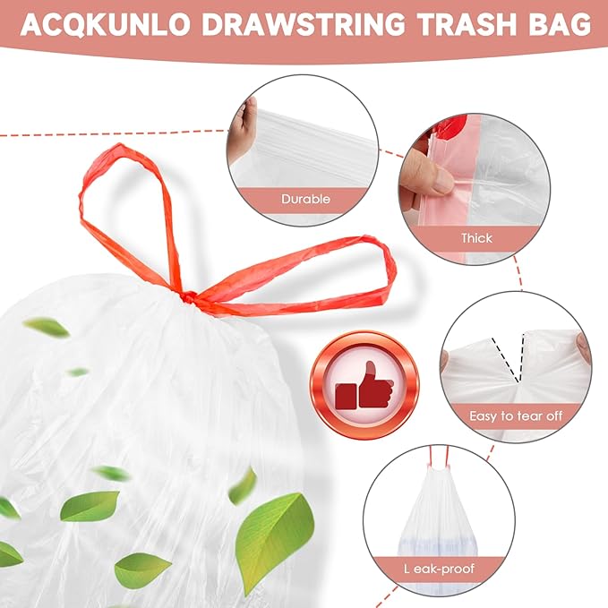 White 1.6 Gallon Trash Bags Drawstring - Unscented Small Garbage Bags for Bathroom Can Bulk Strong Thick Mini Waste Basket Plastic Liners for Home Kitchen 60 Count Magesh