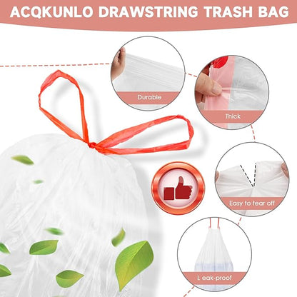 6 Gallon Trash Bags Drawstring Unscented - White Medium Kitchen Garbage Bags Plastic 125 Count 22.5 Liter Recycling Office Bathroom Waste Basket Liners Strong Thick Bulk Magesh