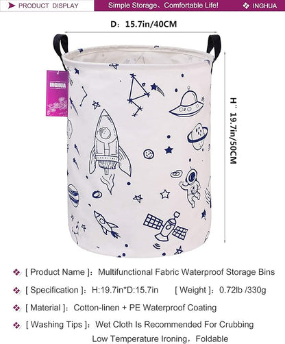 Laundry Hamper Large Canvas Fabric Lightweight Storage Basket/Toy Organizer/Dirty Clothes Collapsible Waterproof for College Dorms, Boys and Girls Bedroom,Bathroom(Spaceships)