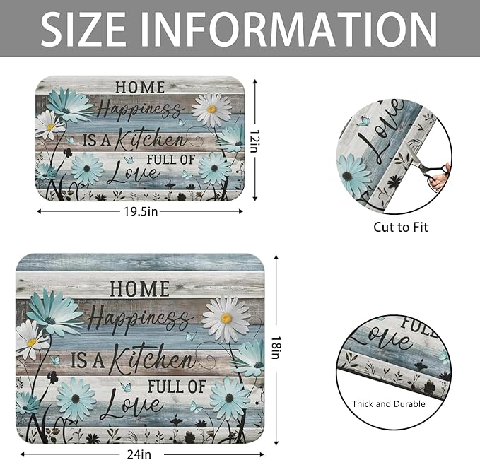Dish Drying Mat for Kitchen Counter 2 Pack with Non-Slip Rubber Backing - Heat-Resistant Absorbent Coffee Bar Mat, Dish Rack Mat, Sunflowers on Blue Wooden Boards Dish Drying Mats 18x24+19.5x12 inch