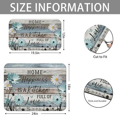 Dish Drying Mat for Kitchen Counter 2 Pack with Non-Slip Rubber Backing - Heat-Resistant Absorbent Coffee Bar Mat, Dish Rack Mat, Sunflowers on Blue Wooden Boards Dish Drying Mats 18x24+19.5x12 inch
