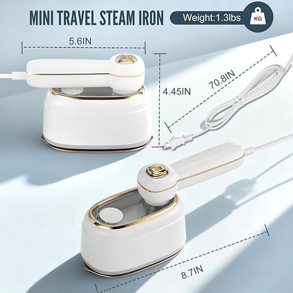 Travel Steamer for Clothes, 1200W Mini Travel Iron with Steam, Handheld Rotary Garment Iron, Wrinkle Remover, 10s Fast Heating, White, 1 Piece