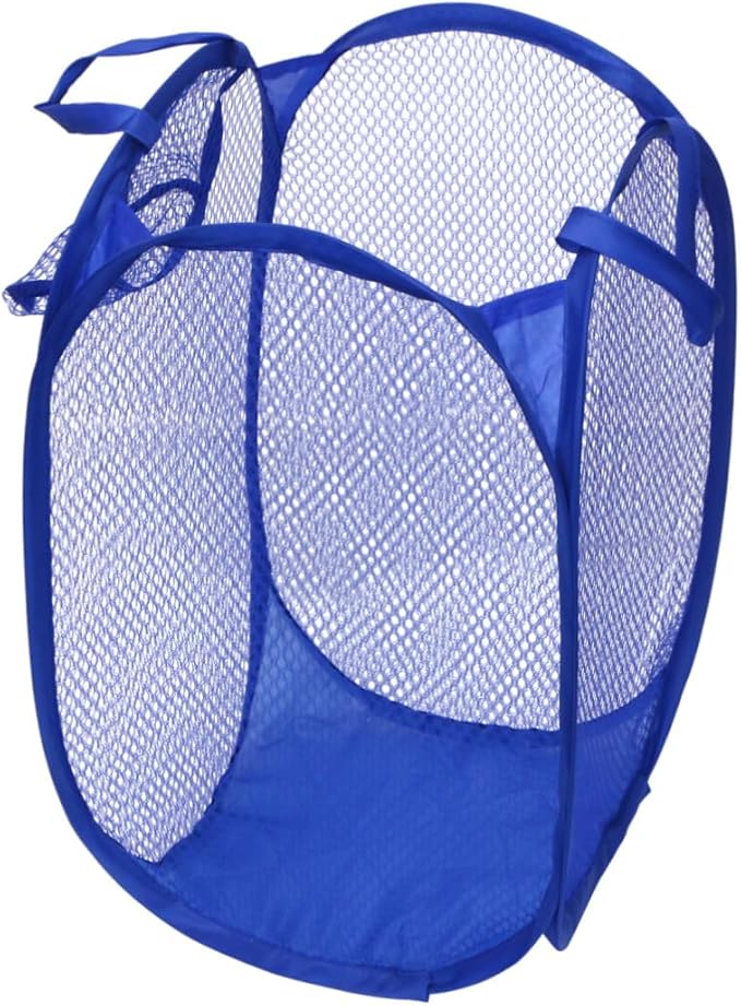 Foldable Laundry Hamper Mesh Basket with Easy Open Design for College Dorm Portable Dirty Clothes Storage Organizer Blue