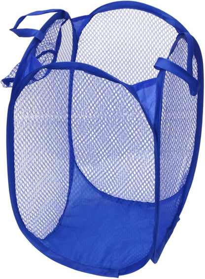 Foldable Laundry Hamper Mesh Basket with Easy Open Design for College Dorm Portable Dirty Clothes Storage Organizer Blue