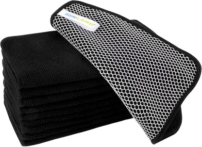 SINLAND Microfiber Dish Cloth for Washing Dishes Dish Washing Rags Best Kitchen Washcloth Cleaning Cloths Wash Cloths with Poly Scour Side 7.87Inchx7.87Inch 10 Pack Black