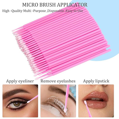 300 PCS Eyelash Extension Supplies Kit Disposable Micro Brush Eyebrow Lash Spoolies Lip Stick Brush Mascara Wand Applicator Makeup Brush Tool (Pink Sets)
