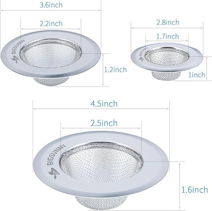 Mesh Sink Strainer Set of 3, MSY BIGSUNNY Stainless Steel Kitchen Sink Strainer Kitchen Drain Strainer with Large Wide Rim(4.5"+3.6"+2.8" Diameter) for Kitchen Sinks