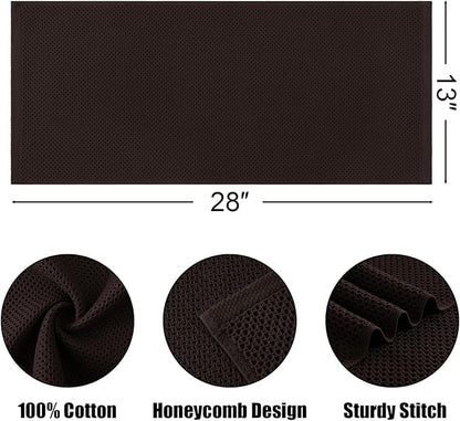 Kitinjoy 100% Cotton Waffle Weave Kitchen Hand Towels (13 X 28 Inches, Dark Brown), 4-Pack Super Soft and Absorbent Dish Towel for Drying Dishes