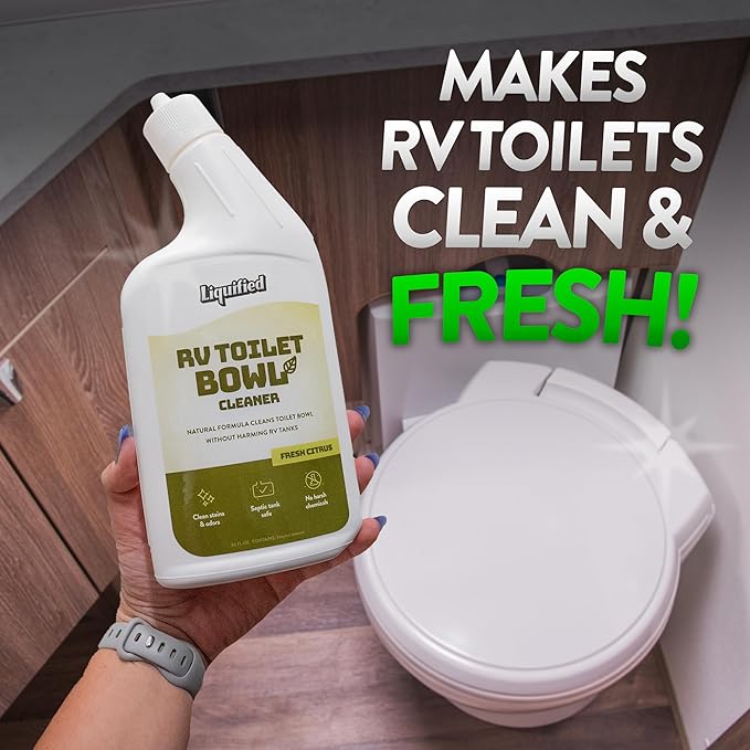 Liquified RV Toilet Bowl Cleaner - Natural RV Toilet Treatment Formula, Septic Tank Safe, No Harsh Chemicals, Citrus Scent, Safely Cleans Stains and Supports Black Tank Health, Made in the USA