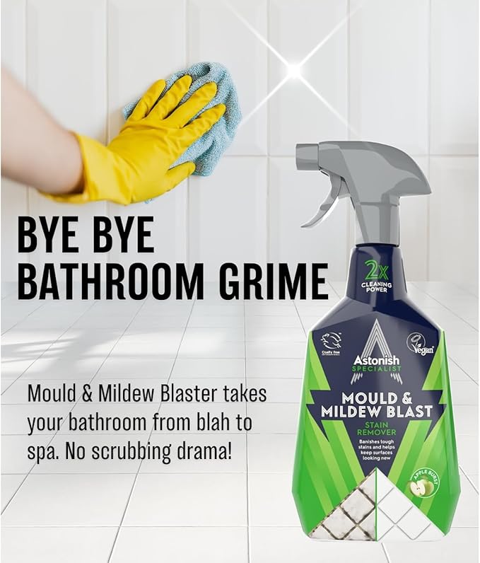 Astonish Apple Burst Household Cleaner - Shower Curtain, Shower Door, Bathroom Tiles - Hard Water Stains, Rust & Calcium Bathroom Cleaner - No Scrub, Cruelty Free Cleaning Supplies, 750ml Bottle