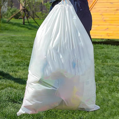 15 Gallon white drawstring trash bags, No tear open large floral scent garbage bag,Ultra thickened plastic for tall kitchen,Office,Living room Commercial Use 26x30 inches