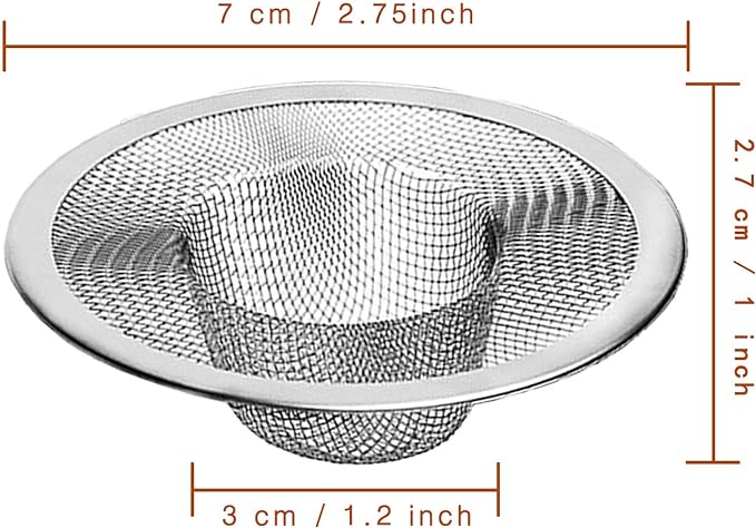 2pcs Heavy Duty Stainless Steel Slop Basket Filter Trap, 2.75" Top / 1" Mesh Metal Sink Strainer Shower Drain Hair Catcher for Kitchen Bathroom Bathtub Wash Basin Floor Balcony Drain Hole, Utility