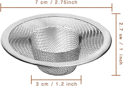 2pcs Heavy Duty Stainless Steel Slop Basket Filter Trap, 2.75" Top / 1" Mesh Metal Sink Strainer Shower Drain Hair Catcher for Kitchen Bathroom Bathtub Wash Basin Floor Balcony Drain Hole, Utility