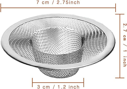 2pcs Heavy Duty Stainless Steel Slop Basket Filter Trap, 2.75" Top / 1" Mesh Metal Sink Strainer Shower Drain Hair Catcher for Kitchen Bathroom Bathtub Wash Basin Floor Balcony Drain Hole, Utility