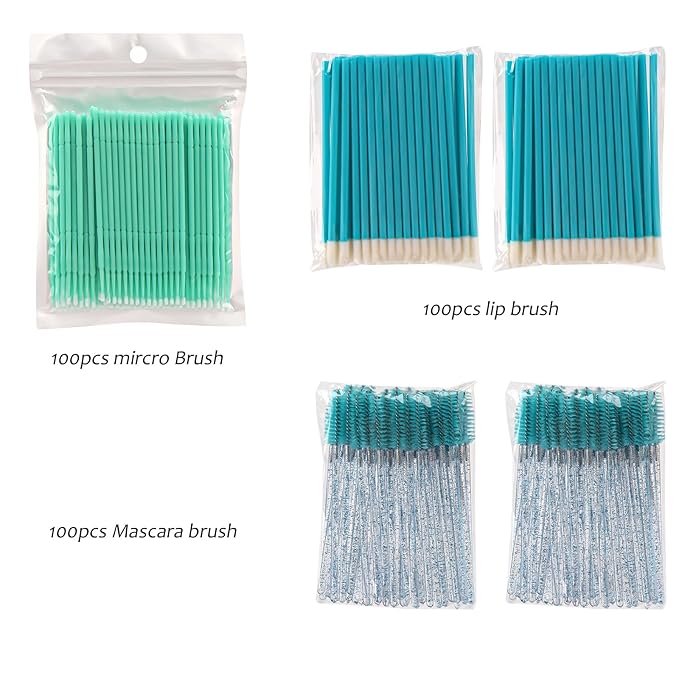 300 PCS Eyelash Extension Supplies Kit, Disposable Micro Swab Brush, Eyebrow Spoolie, Lip Brush, Mascara Wand Applicator (Light blue kits)
