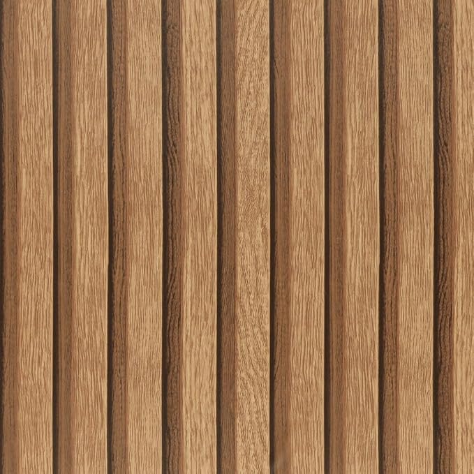 Arthome 17''x120'' Wood Slat Wallpaper, Peel and Stick Self Adhesive Wood Wallpaper PVC Vinyl Decorative Removable Wallpaper Waterproof Faux Wood Grating Stripe Contact Paper for Living Room Bedroom