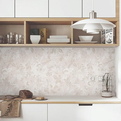 Heroad Beige Brown Wallpaper Floral Wallpaper Peel and Stick Boho Contact Paper Vintage Wall Paper Removable Self-Adhesive for Bedroom Cabinets Decoration Thicken Vinyl 17.3" x 78.7"