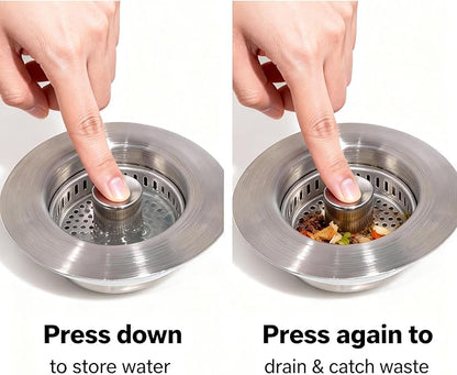 VANCOCO Kitchen Sink Drain Strainer 3-in-1 Pop Up Design, 304 Stainless Steel with Anti-Clog & Odor Control, Standard 3-1/2 Inch Drain Fit Drain Hole