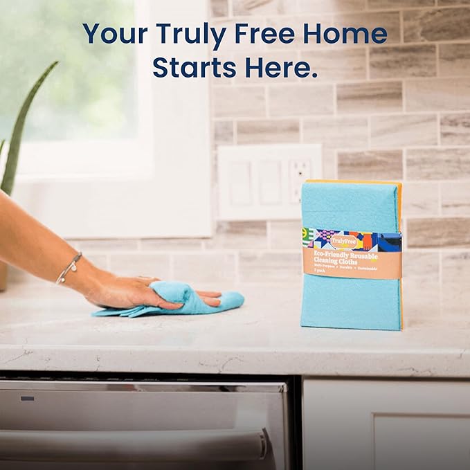Truly Free Reusable Cleaning Cloth, 2 Pack - Multipurpose Super Absorbent, Reusable, Durable, Washable Kitchen Towels, Cleaning Rags, Cloth Wipes, Wash Rags, Car Wipes Cleaning Supplies, 14x10”