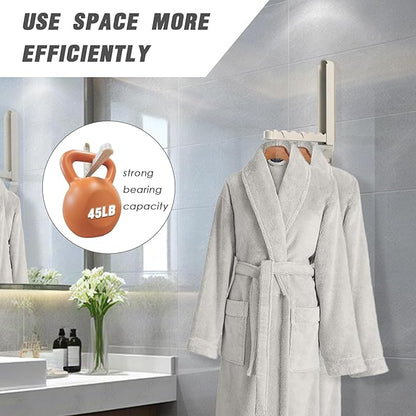 Folding Clothes Drying Rack with 3 Brackets for Over The Door and Wall Mount, All Metal Laundry Dryer Rack with Retractable Rod for Towel, Fit Doors Thickness from 0.59in to 1.96in (Cream White)