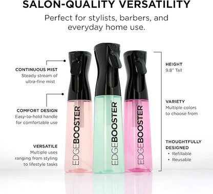 Style Factor Edge Booster Mist Spray Bottle for Hair (10.1oz/300ml) - Continuous Ultra Fine Mist Sprayer – For Hairstyling, Salons, Cleaning, Plants, Essential Oil & More - Pink