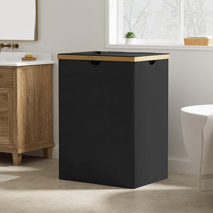 WOWLIVE 165L Double Laundry Hamper with Lid Bamboo Laundry Basket 2 Section,Large Dirty Clothes Hamper with Removable Linner Bags,Laundry Bin Organizer Storage for Dorm,Bedroom,Bathroom,Black