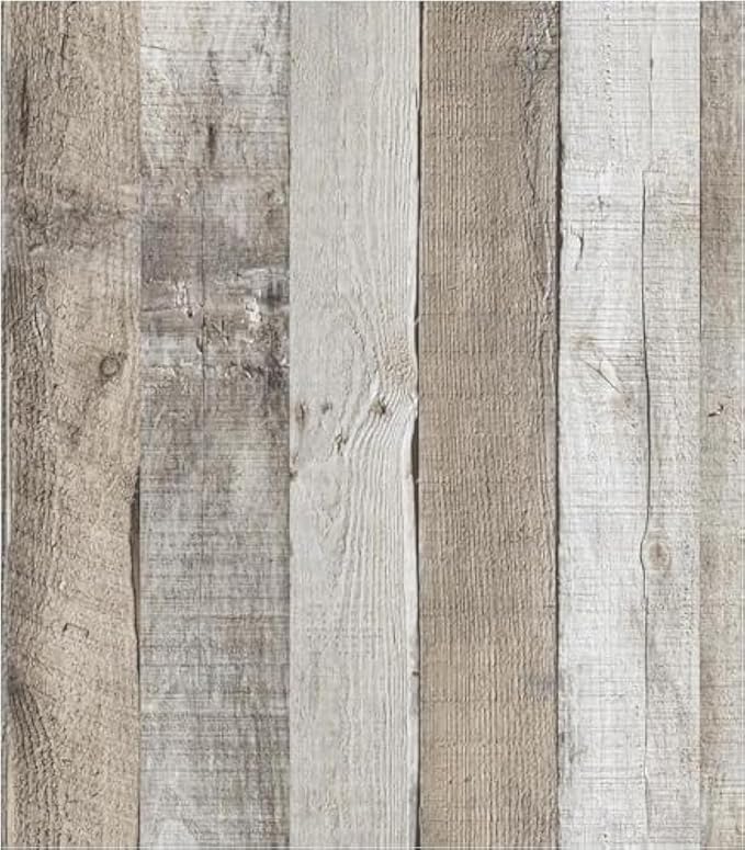 LXCREAT Faux Wood Contact Paper Shiplap Peel and Stick Wallpaper 17.5"X590.5", Natural Grey Wooden Self Adhesive Removable Vintage Wallpaper for Shelf Kitchen Home Walls Decoration