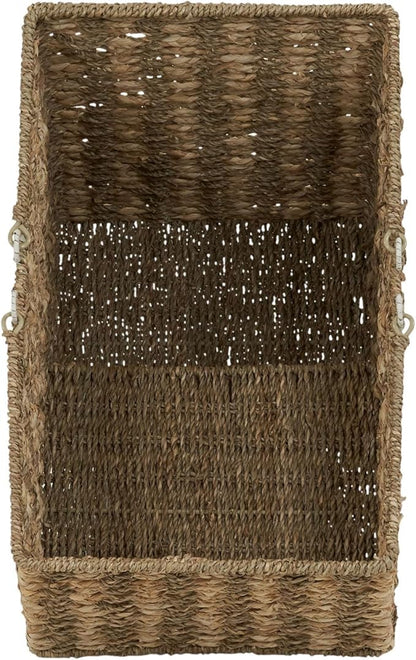 Household Essentials Wicker Stair Basket, Wicker Step Organizer with Handles, Use to Collect and Transport Items from Floor to Floor