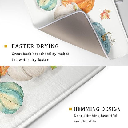 Fall Watercolor Pumpkin Leaf Dish Drying Mat 18 x 24 Inch With Absorbent Reversible Microfiber Autumn Thanksgiving Harvest Drying Mats Dish Drainer Mat Fast Dry For Kitchen Dining Room Decoration
